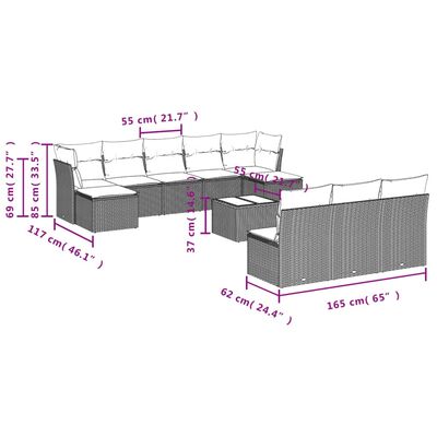 vidaXL Set Divani da Giardino 11 pz con Cuscini in Polyrattan Grigio