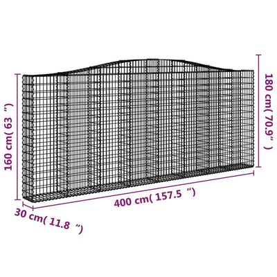 vidaXL Cesti Gabbioni ad Arco 2 pz 400x30x160/180 cm Ferro Zincato