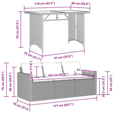 vidaXL Set da Pranzo da Giardino 2 pz con Cuscini Nero in Polyrattan