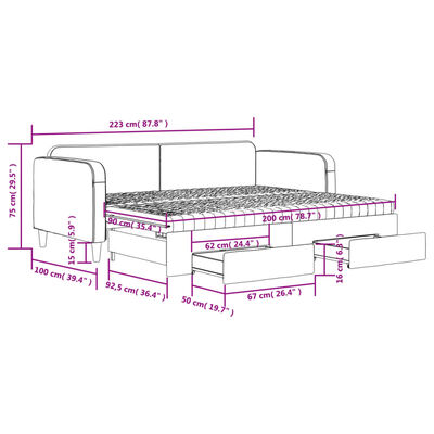 vidaXL Divano Letto Estraibile Cassetti Grigio Scuro 90x200cm Tessuto