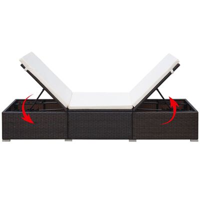 vidaXL Lettino Prendisole con Cuscino Bianco Crema Polyrattan Marrone