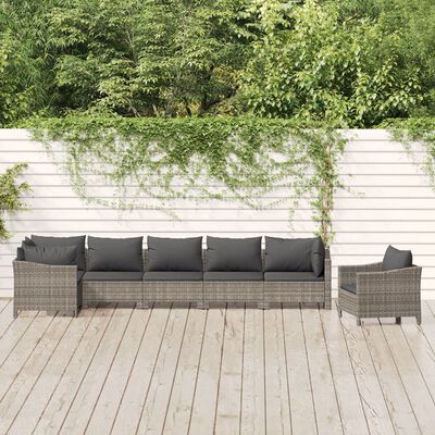 vidaXL Set Divani da Giardino 7 pz con Cuscini in Polyrattan Grigio