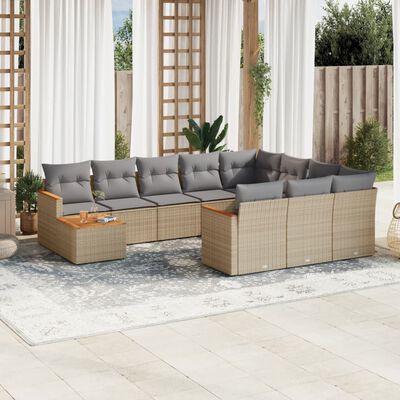 vidaXL Set Divano da Giardino 11 pz con Cuscini Beige Misto Polyrattan