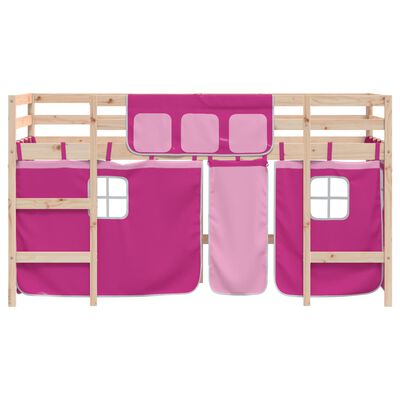 vidaXL Letto a Soppalco con Tende Bambini Rosa 90x200 cm Massello Pino