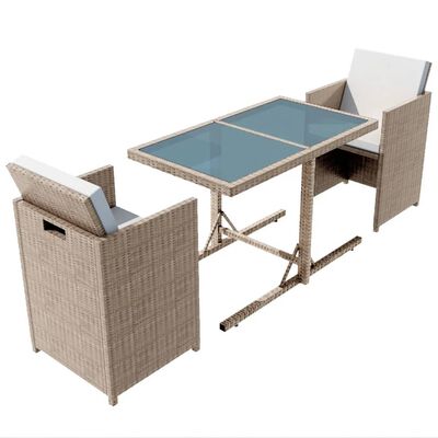 vidaXL Set da Bistrot 3 pz con Cuscini in Polyrattan Beige