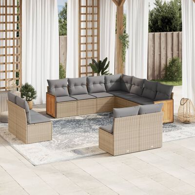 vidaXL Set Divani da Giardino 11 pz con Cuscini Beige in Polyrattan