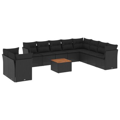 vidaXL Set Divani da Giardino 11 pz con Cuscini in Polyrattan Nero