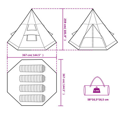 vidaXL Tenda da Campeggio Tipi per 4 Persone Blu Impermeabile