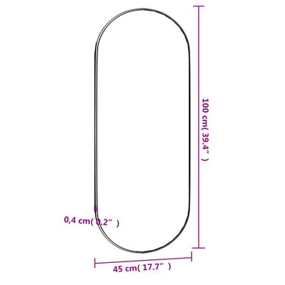 vidaXL Specchio da Parete 45x100 cm Vetro Ovale