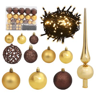 vidaXL Set Natale con 61 Palline Punta e 150 Luci LED Oro e Bronzo