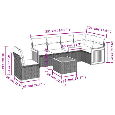 vidaXL Set Divani da Giardino 7 pz con Cuscini Grigio in Polyrattan