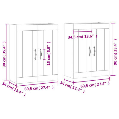 vidaXL Armadietti a Parete 2 pz Grigio Cemento in Legno Multistrato