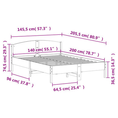 vidaXL Letto senza Materasso Bianco 140x200 cm Legno Massello di Pino