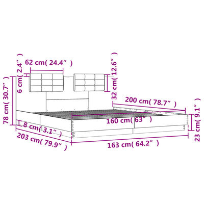 vidaXL Giroletto Testiera Grigio Sonoma 160x200 cm Legno Multistrato