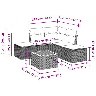 vidaXL Set Divano da Giardino 6 pz con Cuscini Beige in Polyrattan