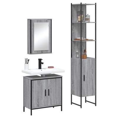 vidaXL Set Mobili da Bagno 3 pz Grigio Sonoma in Legno Multistrato