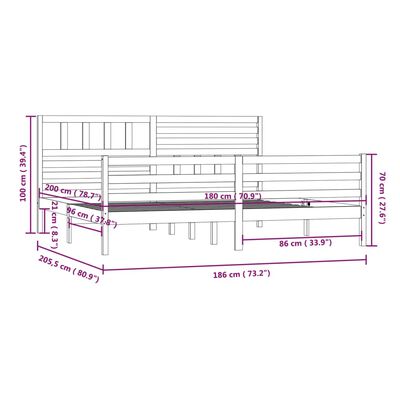 vidaXL Giroletto Bianco 180x200 cm Super King in Legno Massello