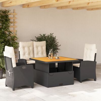 vidaXL Set da Pranzo da Giardino 4 pz con Cuscini Nero in Polyrattan