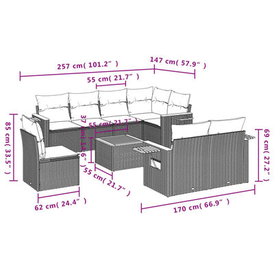 vidaXL Set Divano da Giardino 9 pz con Cuscini Beige in Polyrattan