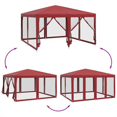 vidaXL Tenda per Feste con 8 Pareti Laterali in Rete Rossa 4x4 m HDPE