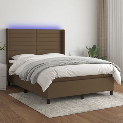 vidaXL Letto a Molle Materasso e LED Marrone Scuro 140x200 cm Tessuto