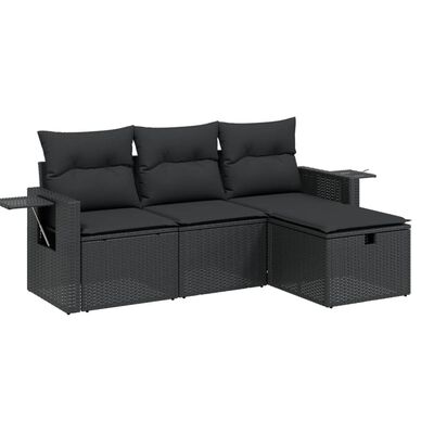 vidaXL Set Divani da Giardino 4 pz con Cuscini Nero in Polyrattan