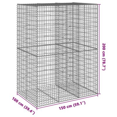 vidaXL Cesto Gabbione con Copertura 150x100x200 cm in Ferro Zincato