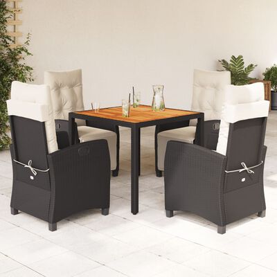 vidaXL Set da Pranzo da Giardino 5 pz Nero con Cuscini in Polyrattan