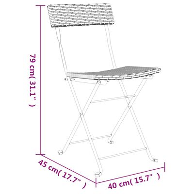 vidaXL Sedie Pieghevoli da Bistrò 4 pz Nere Polyrattan e Acciaio