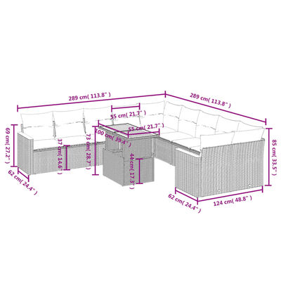 vidaXL Set Divani da Giardino 11 pz con Cuscini in Polyrattan Nero