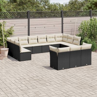 vidaXL Set Divani da Giardino 13pz con Cuscini Nero in Polyrattan