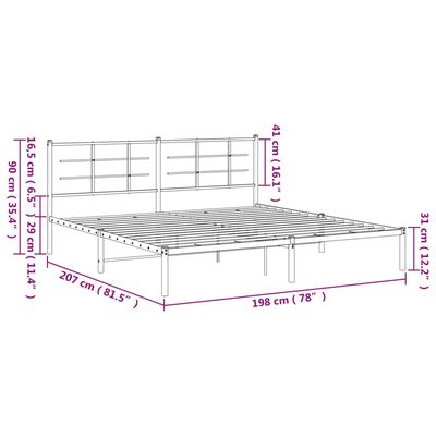 vidaXL Giroletto con Testiera Metallo Bianco 193x203 cm