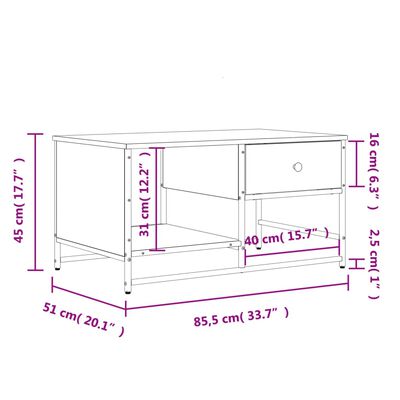 vidaXL Tavolino da Salotto Nero 85,5x51x45 cm in Legno Multistrato