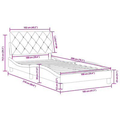 vidaXL Giroletto senza Materasso Grigio Scuro 100x200 cm Velluto