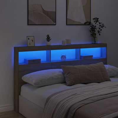 vidaXL Testiera con Contenitore a LED Rovere Sonoma 180x17x102 cm