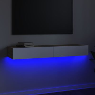 vidaXL Mobile TV con Luci LED Bianco e Rovere Sonoma 120x35x15,5 cm