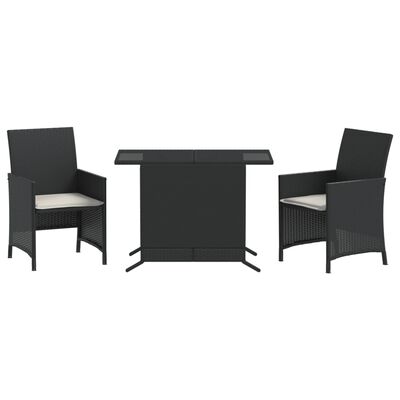 vidaXL Set da Bistrò 3 pz con Cuscini Nero in Polyrattan