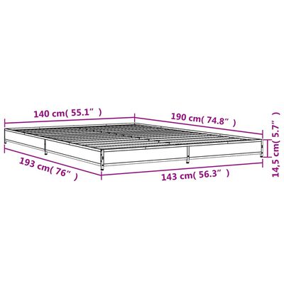 vidaXL Giroletto Rovere Sonoma 140x190 cm in Legno Multistrato Metallo