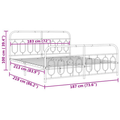 vidaXL Giroletto con Testiera e Pediera Metallo Bianco 183x213 cm