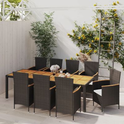 vidaXL Set da Pranzo da Giardino 9 pz con Cuscini in Polyrattan Nero