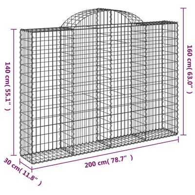 vidaXL Cesti Gabbioni ad Arco 12 pz 200x30x140/160 cm Ferro Zincato