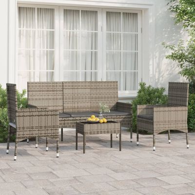 vidaXL Set Divani da Giardino 4 pz con Cuscini in Polyrattan Grigio