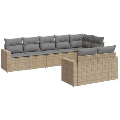 vidaXL Set Divano da Giardino 8 pz con Cuscini Beige in Polyrattan