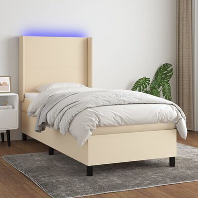 vidaXL Letto a Molle con Materasso e LED Crema 100x200cm in Tessuto