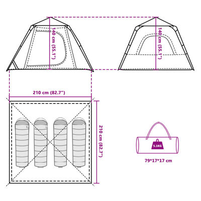 vidaXL Tenda a Cupola 4 Persone Grigio e Arancione a Rilascio Rapido