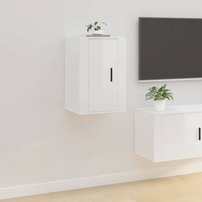 vidaXL Mobili Porta TV a Parete 2 pz Bianco Lucido 40x34,5x60 cm