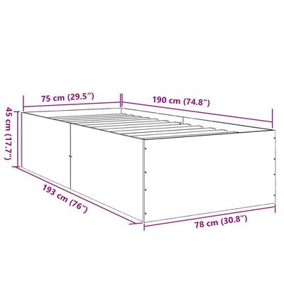 vidaXL Giroletto Grigio Sonoma 75x190 cm in Legno Multistrato