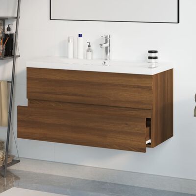 vidaXL Mobile Bagno Lavabo Integrato Rovere Marrone Legno Multistrato