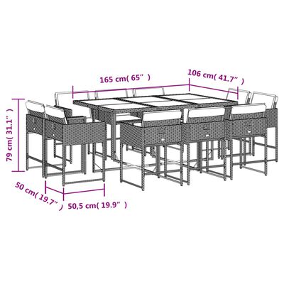 vidaXL Set Pranzo da Giardino 11 pz con Cuscini Beige Misto Polyrattan