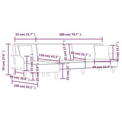 vidaXL Divano Letto a L Grigio Scuro 279x140x70 cm in Tessuto